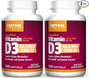 Jarrow Formulas Витамин D3 2500 МЕ — 100 мягких таблеток, упаковка из 2 штук, всего 200 порций