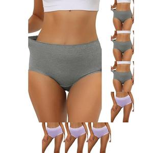 8 пар женских хлопковых трусиков с высокой талией, кружевной отделкой, эффектом контроля живота и полным покрытием Inspire Chic, Purple Gray
