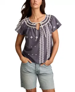 Крестьянская блузка с коротким рукавом Lucky Brand, синий