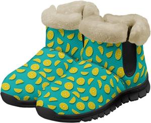 Женские зимние ботинки Jeiento Lemon с фруктовым принтом, противоскользящие, модные пушистые прогулочные ботинки, Lemon -Blue