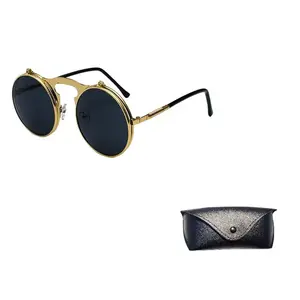 JEANSWEST Круглые солнцезащитные очки унисекс, Gold Frame with Gray Lens