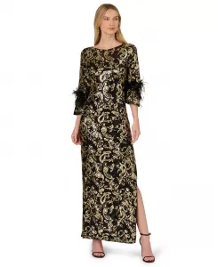 Женское платье с пайетками и отделкой из перьев Adrianna Papell, мультиколор