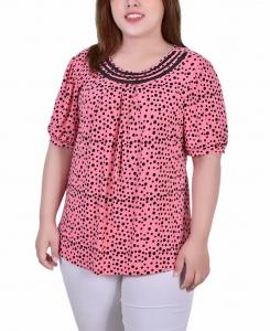 Плюс размер прозрачный топ с короткими рукавами и объемными вставками NY Collection, мульти