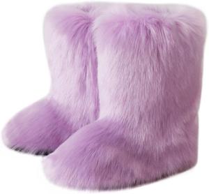 Женские зимние ботинки MH Bailment из искусственного меха, средние сапоги до икры, пушистые модные короткие зимние ботинки, Purple