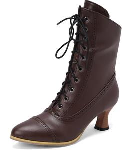 Женские ботинки Seborluys в викторианском стиле, винтажные ботинки, ренессансная ведьма, ботильоны, 70-е годы, шнурованные ботинки на низком каблуке с молнией, Braun