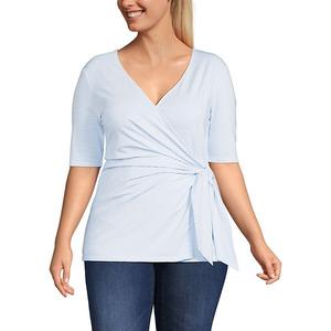 Блузка с рукавом 3/4 и завязкой на боку Lands' End, White Periwinkle