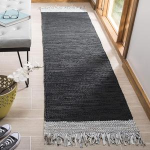 Ковер-дорожка SAFAVIEH, 69 x 183 см, Vintage Leather Collection, светло-серый и черный, ручной работы бохо с бахромой из кожи, идеально подходит для помещений с высокой проходимостью в гостиной, спальне (VTL310E)