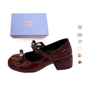 Xingdiman Туфли Мэри Джейн на массивном каблуке женские бордовые [подарочный набор] (с подарком), цвет Burgundy[Gift Box Set](Gift Included)