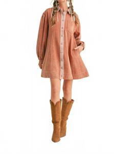 Джинсовое мини-платье с контрастной строчкой в терракотовом цвете &merci, Terra Cotta