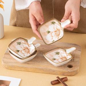 CERAMICS Camellia Керамический набор посуды для дома: 4 тарелки с одной ручкой, 4 дюйма (10 см), подглазурные, безопасные для микроволновки