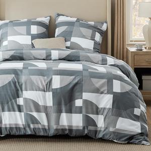 Комплект постельного белья Bedsure, 3 предмета, 155х220/80x80 см, серый/геометрия