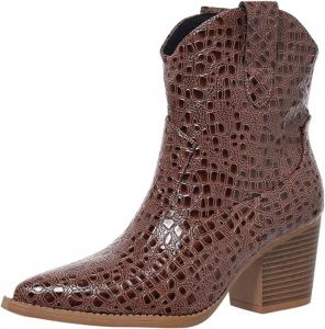 Женские западные ковбойские сапоги Челси до щиколотки с каблуком стойкой, заостренным носком, короткие сапоги до середины голени, классические ковбойские, сексуальные, винтажные, для вечеринок и повседневной носки, размеры US 5.5-11 M Generic, Brown