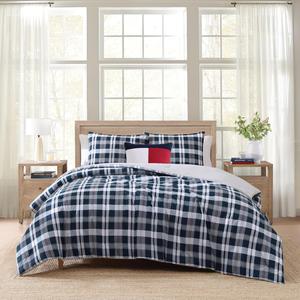 Tommy Hilfiger Комплект постельного белья Full/Queen, цвет Dream Madras Blue, хлопковый, средней плотности, сертифицирован Oeko-Tex. Включает пододеяльник, простыню и наволочки.