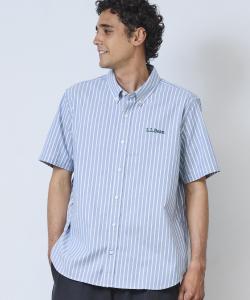 Эластичная рубашка Оксфорд, короткий рукав, в полоску, японский крой.