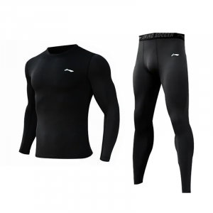 Фитнес-комплект Li-Ning для мужчин с круглым вырезом Moderate, черный long-sleeved compression garment+черный tight fit sweatpants