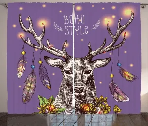 Штора ABAKUHAUS Boho Rustic, рисунок дикого оленя, универсальная ленточная штора для гостиной с петлями и крючками, 280 x 175 см, фиолетовый Abakuhaus