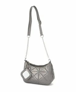 Стеганая сумка через плечо в форме полумесяца с зеркальцем Studio Clip, цвет Gunmetal 02