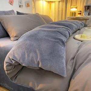 Antarctic Пододеяльник 200х200 см из молочного вельвета, односторонний флис, цвет светло-серый + темно-серый