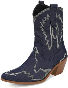 Женские ковбойские сапоги MRKEWUNEY, заостренный носок, ботильоны на каблуке, на толстом деревянном каблуке, 208 Dark Blue