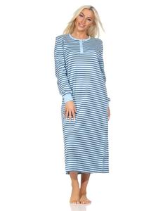 Ночная рубашка из интерлока, с длинными рукавами, манжетами, в полоску - 87474, светло-голубого цвета NORMANN