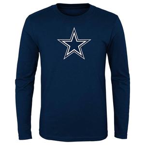 Темно-синяя футболка с длинным рукавом и логотипом Dallas Cowboys Primary для дошкольников Outerstuff, цвет Cow Navy