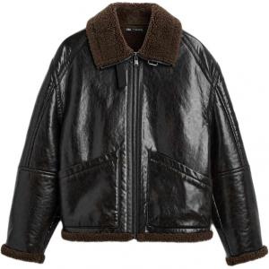 Куртка Zara Double Faced Faux Leather, коричневый