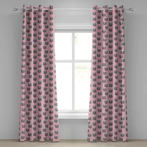 Штора ABAKUHAUS с кошачьими люверсами, серые портреты кошек на фоне пастельных звезд и сердец, декоративные двухпанельные шторы, 280 см x 260 см, светло-розовый, серо-розовый Abakuhaus