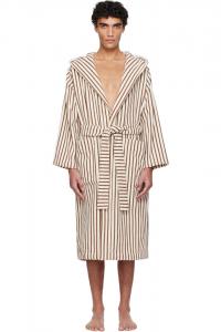 Tekla Халат с капюшоном из махровой ткани кремового и коричневого цвета