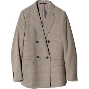 Двубортный пиджак Uniqlo женский, коричневый/клетка