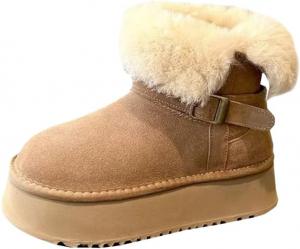 Женские зимние сапоги до середины икры из замши с толстой подошвой и утепленной подкладкой HoaloX, Yellow