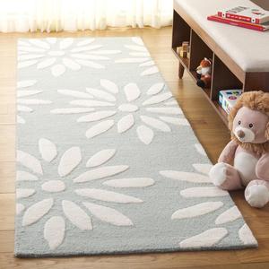 Ковер SAFAVIEH, 77 x 244 см, Kids Collection - ковер-дорожка, Teal/Ivory, геометрический дизайн, идеален для помещений с высокой проходимостью в гостиной, спальне, столовой (SFK914J)