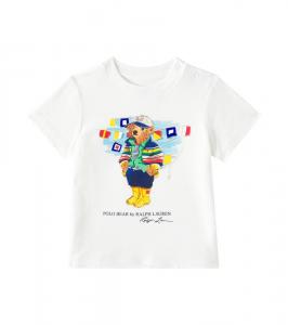 Футболка из хлопкового джерси с принтом Baby Polo Bear Polo Ralph Lauren Kids, Cr24 Bear Paper White