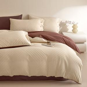 LUOLAI HOME Комплект постельного белья 1,5-местный, 4 предмета: простыня на резинке, пододеяльник 200x230 см, 2 наволочки, цвет Fulan Milkshake White