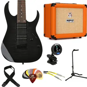 Комплект Ibanez Gio GRG7221QA и Orange Crush 20 Amp Essentials - Прозрачный черный с солнечным выбеливанием