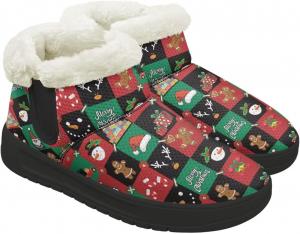 Женские зимние снежные ботинки, теплые ортопедические туфли, кроссовки на липучке с поддержкой свода, мягкие ботиночки для улицы Chririnla, Xmas Checkered