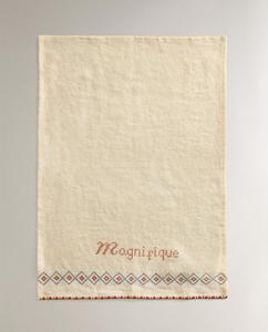 Полотенце Zara Home Linen Tea With French Slogan, коричневый/бежевый