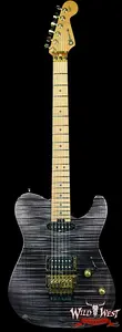 Charvel Custom Shop Ограниченная серия Style 2 HS Floyd Rose с кленовым верхом Flame, цвет Trans Black, фурнитура золотого цвета, вес 8.35 фунтов