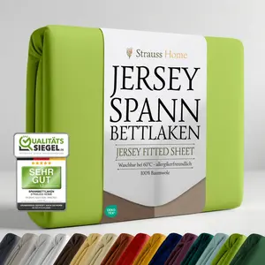 Простыня на резинке Jersey, высота 40 см, 100% хлопок, большого размера, 180 x 220-200 x 220 см, для водяных кроватей и кроватей с пружинным блоком (лаймово-зеленый/лаймовый) Strauss Home