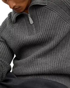 Кашемировый свитер-воронка с застежкой-молнией до середины груди Reiss, серый