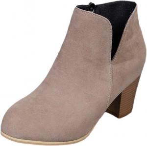 Женские ботильоны Женская кружка с круглым носком Искусственный мех Замша Каблук в стойке Вестерн Офисные туфли Осенние ботильоны Generic, Khaki