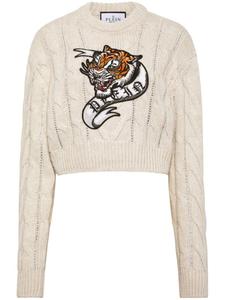 Philipp Plein укороченный шерстяной джемпер Tattoo, нейтральный цвет