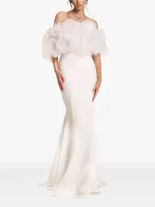 Платье с открытыми плечами и оборками Ana Radu, белый