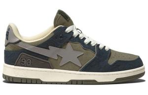 SK8 Стильные женские кроссовки для скейтбординга с низким верхом, оливково-зеленого цвета A Bathing Ape