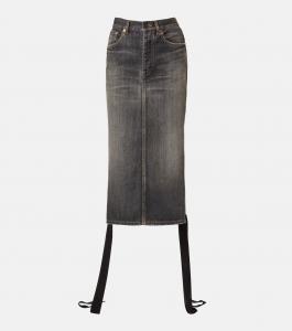 Джинсовая юбка-карандаш со шнуровкой Balenciaga, Dark Grey