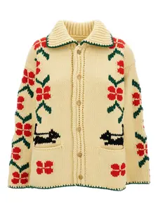 Кардиган с узорной интарсией Bode, светло-бежевый