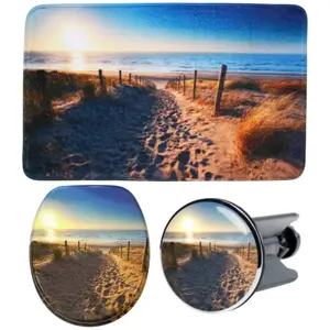 Набор аксессуаров для ванной комнаты Sanilo «Дюна» (полный комплект, 3 шт.), состоящий из сиденья для унитаза, коврика для ванной и пробки для раковины, цвет blau-braun