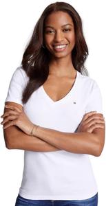 Женская футболка Tommy Hilfiger с коротким рукавом и V-образным вырезом, однотонная хлопковая, Optic White.