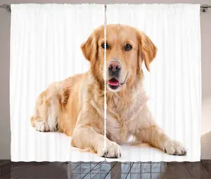 Шторы ABAKUHAUS "Золотистый ретривер в деревенском стиле", "Молодые щенки", универсальные, для гостиной, с петлями и крючками, 280 x 245 см, коричнево-бело-песочный цвет Abakuhaus
