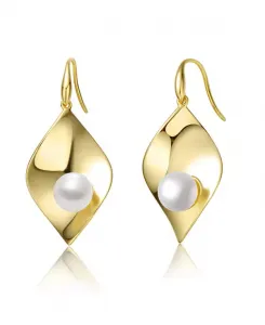 Серьги-Подвески в форме лилий из стерлингового серебра 14 карат с покрытием из желтого золота и белым пресноводным жемчугом Genevive, gold