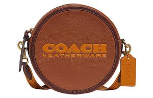 COACH Кожаная круглая сумка Kia через плечо кроссбоди женская седловая коричневая разноцветная